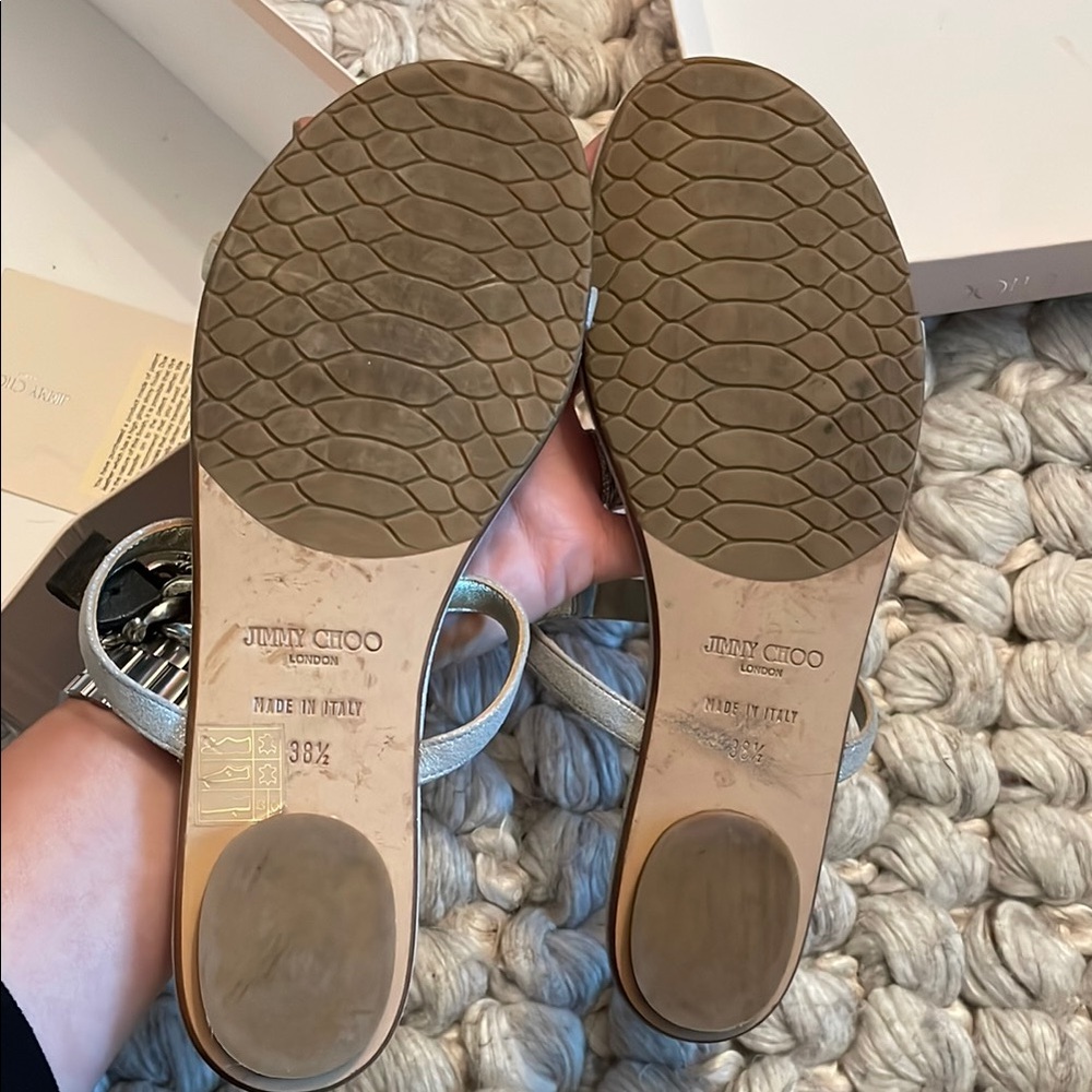 Jimmy Choo Cream and Gold Sandals with Rhinestone Embellishments - Picture 3 of 3